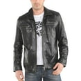 thumbnail image 1 of Noora New Men's Lambskin Black Leather Jacket With Collar & Zippers, 1 of 9