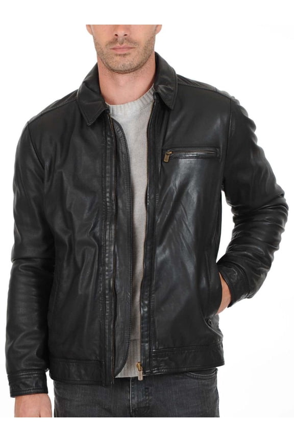 New Men's Lambskin Black Leather Jacket With Zipper & Pocket | Casual Party Wear Jacket |