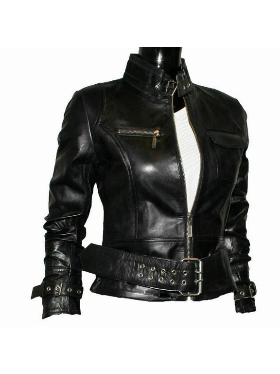 New Women Real Genuine Black Leather Jacket Lambskin Biker Styles Modern QD83