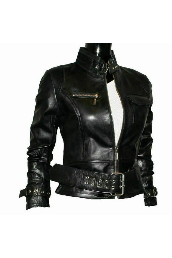 New Women Real Genuine Black Leather Jacket Lambskin Biker Styles Modern QD83