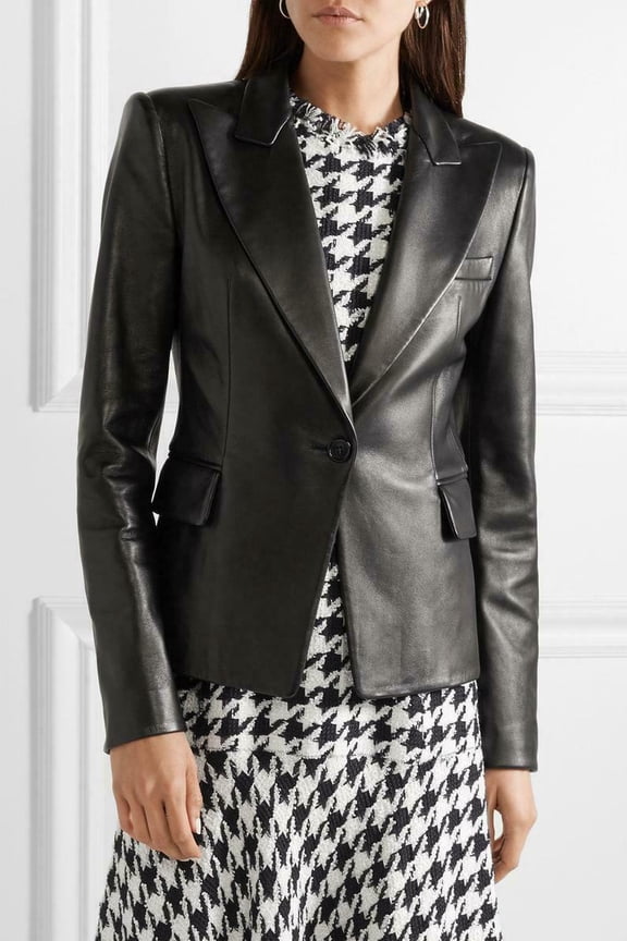 Women German Business Coat Biker Motorcycle Lambskin Black Leather Jacket QD832