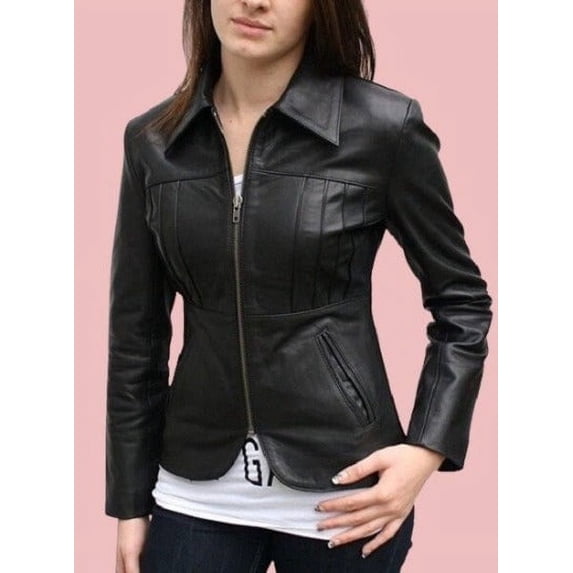 Noora Women's BLACK Leather Jacket With Long Sleeves| Western Leather Jacket | Stylish Party Wear & Casual Jacket - RT63