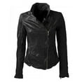 thumbnail image 1 of Noora Women's Black High Neck and Fitted leather jacket ST0329, 1 of 7