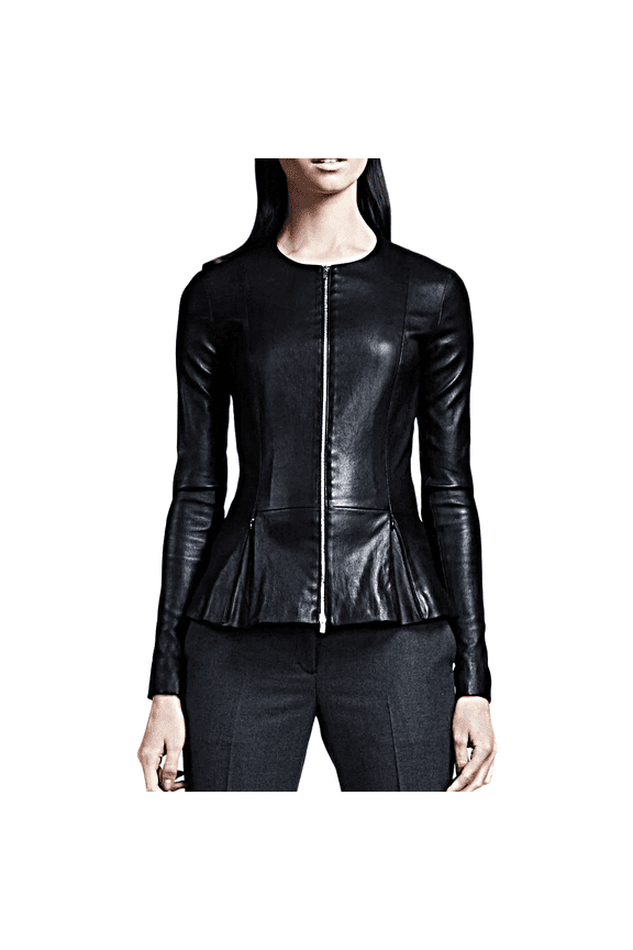Women's Black leather Peplum jacket ST0319