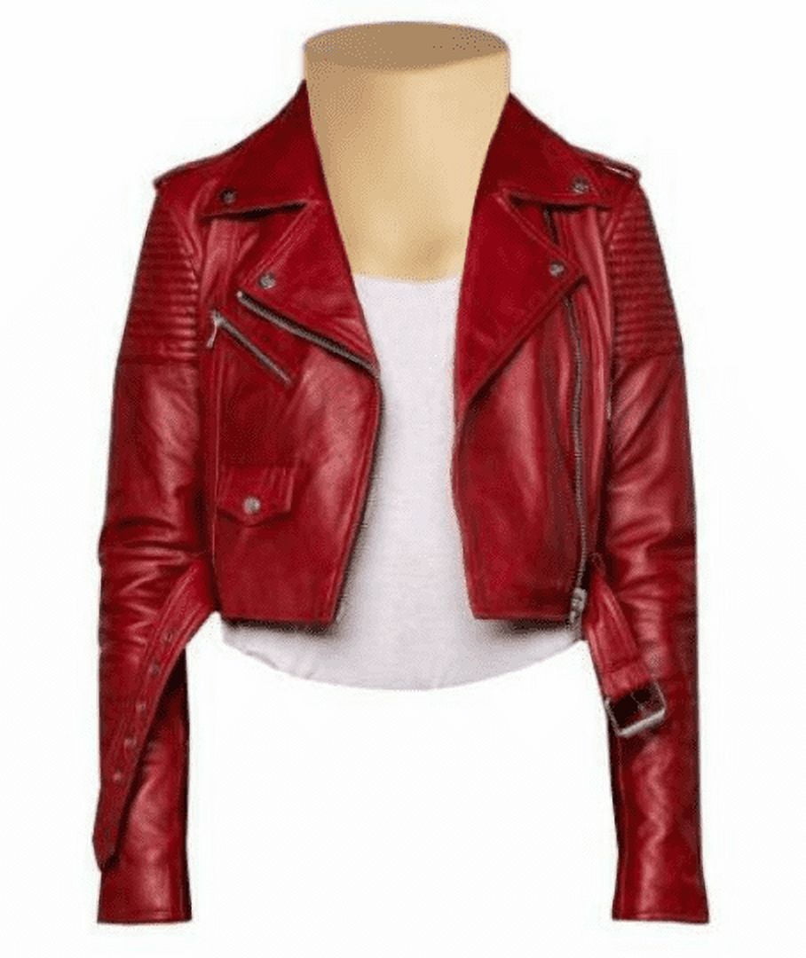 Noora Women's Maroon Lambskin Long Sleeve Cropped Leather Jacket With ...