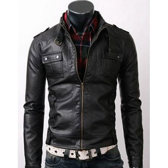 Noora men’s Black motorcycle Leather jacket | Belt Collar |