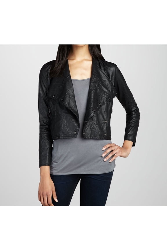 women's black studded leather jacket ST0252