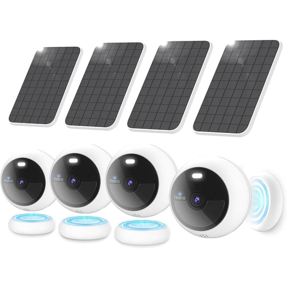 Noorio Solar Security Cameras Wireless Outdoor, 1080P Battery Powered Magnetic Outdoor Camera with AI Motion Detection, 2.4G WiFi Only, Color Night Vision, Local Storage, 4-Pack