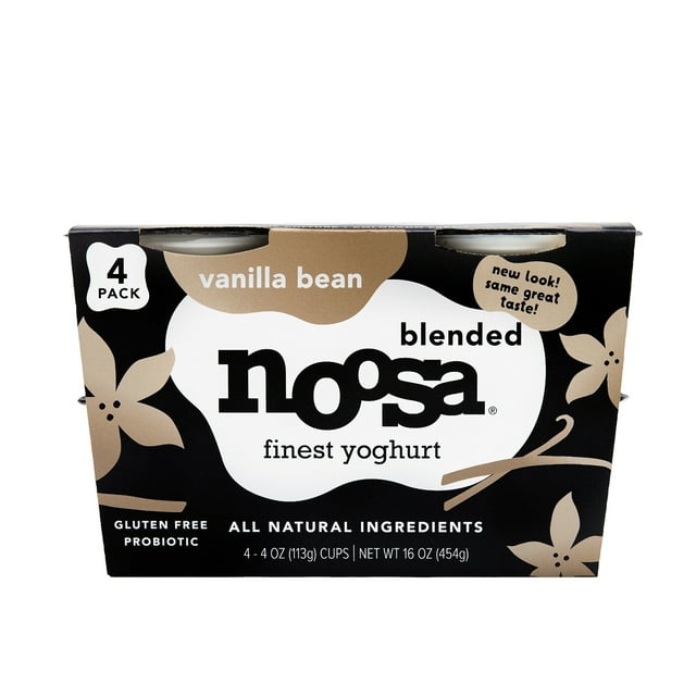 Noosa Yoghurt, Blended Whole Milk Yogurt, Velvety Smooth & Creamy, Vanilla Bean, 4 oz, Pack of 4