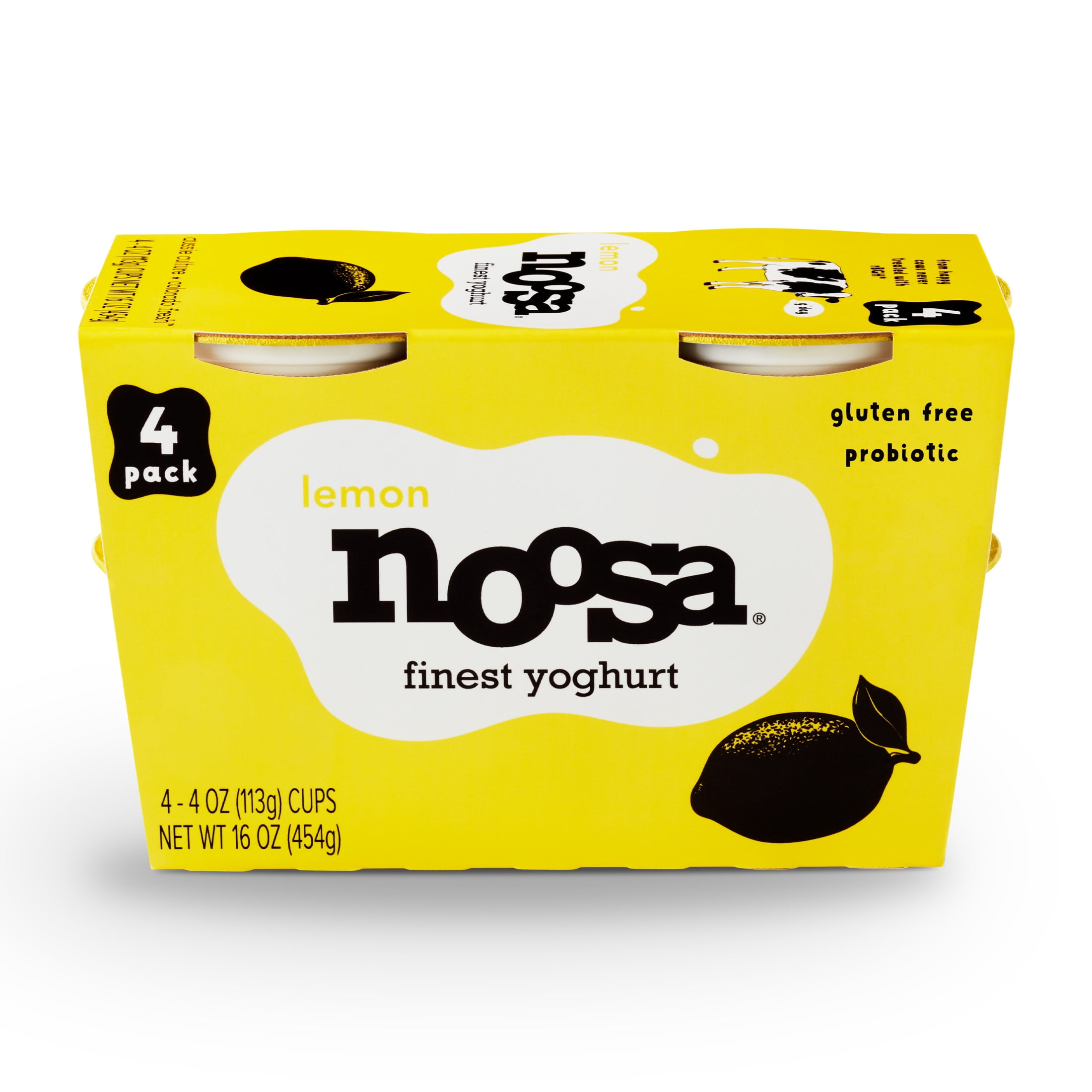 Noosa Yoghurt, Whole Milk Yogurt, Velvety Smooth & Creamy, Lemon, 4 oz, Pack of 4