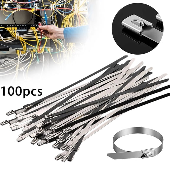 Noothes 100 Pack Stainless Steel Zip Ties, 8 Inch Metal Cable Ties Heavy Duty Outdoor with Smooth Burr Free Edges for Exhaust Wrap Cable Management and Chain Link Fence