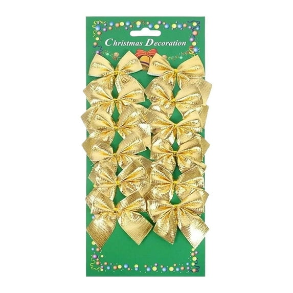 Noothes 12pcs Red Christmas Bows, Wired Ribbon Holiday Decor with Gold Silver Bowknot for Christmas Tree and Indoor Outdoor Decorations