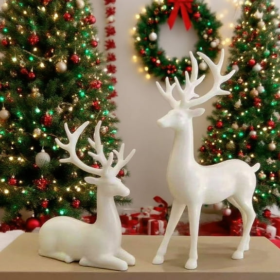 Noothes 2-Piece Resin Reindeer Figurines Set Deer Couple Decor for Christmas Home Accents Tabletop Mantle Display