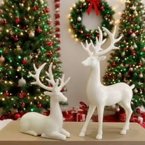 Noothes 2-Piece Resin Reindeer Figurines Set Deer Couple Decor for Christmas Home Accents Tabletop Mantle Display