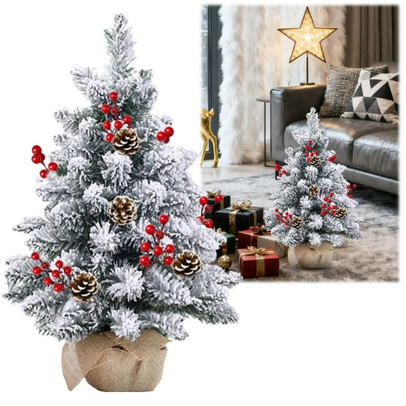 Noothes 21.6 Inch Tabletop Christmas Tree Pre-Decorated Artificial Xmas Tree with Red Berries Pine Cones & Winter Decor for Table Desktop Home Office Holiday Party Centerpiece Decorations