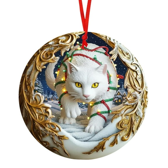 Noothes 2D Acrylic Christmas Ornaments Set, Intricate Cat Gnome Witch Designs for Festive Wall Art and Global Christmas Decor