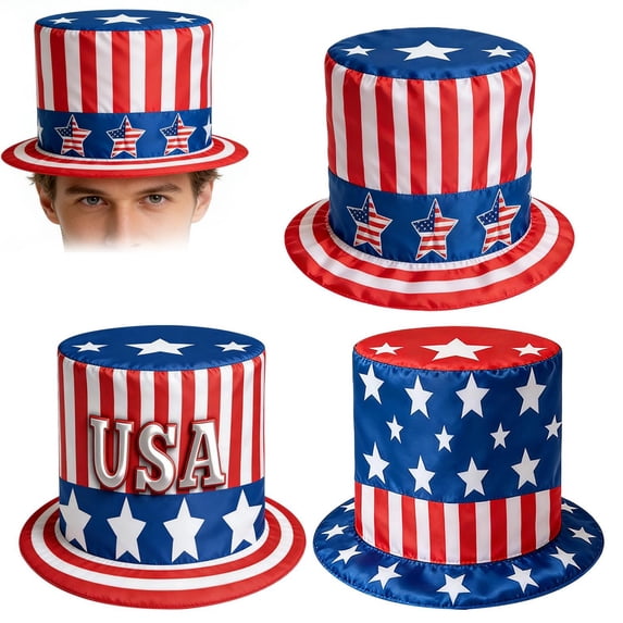 Noothes 4th of July Hat Patriotic Tall Top Hat American Flag Style Independence Day Party Decoration Accessory