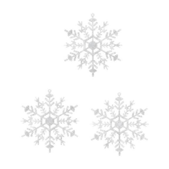 Noothes 5 Inch Plastic Snowflake Ornaments for Christmas Tree Winter Garland Decor, Set of Silver Hanging Decorations for Seasonal Home Accents