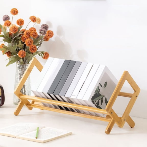 Noothes Bamboo Desktop Bookshelf, Retro Desk Bookshelf Organizer with Tilting Design, Table Top Bookcase Stable Storage Rack for Magazines Files Letters, Large Magazine Holder
