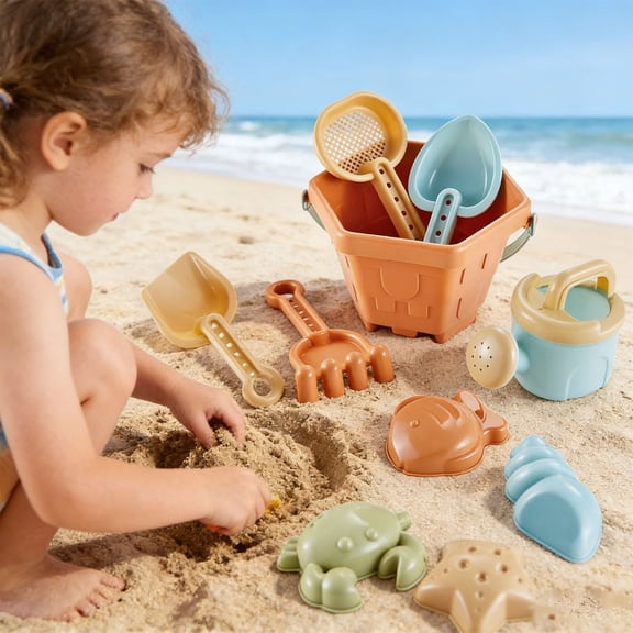 Noothes Beach Toys Set Sand Castle Building Kit with Bucket Shovel Rake Crab Mold Collapsible Pails for Outdoor Summer Fun