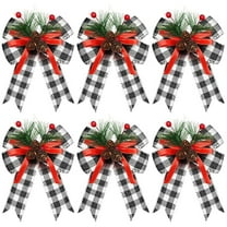 Noothes 6-Piece Christmas Buffalo Check Bows with Pinecones and Needles for Tree Wreath Decor Indoor Outdoor Holiday Gift Package Winter Decorations