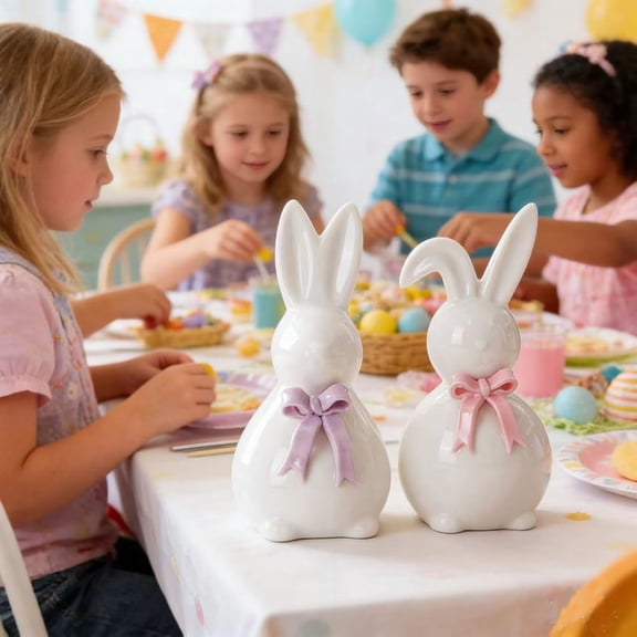 Noothes Ceramic Bunny Easter Decorations Spring Ceramic Bunnies Figurines Cute Bunny Figurines and Statues for Home Table Centerpieces Mantel