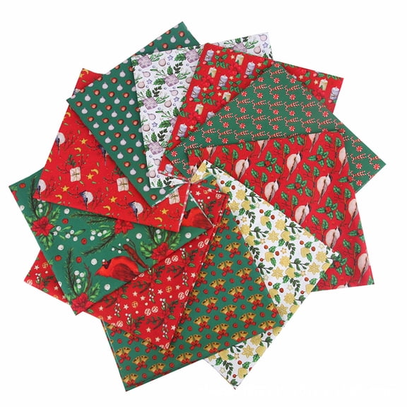 Noothes Christmas Fabric by the Yard, Cotton Patchwork Fabric Fat Quarters Set with Digital Bell Print for Quilting and Holiday Sewing DIY Projects