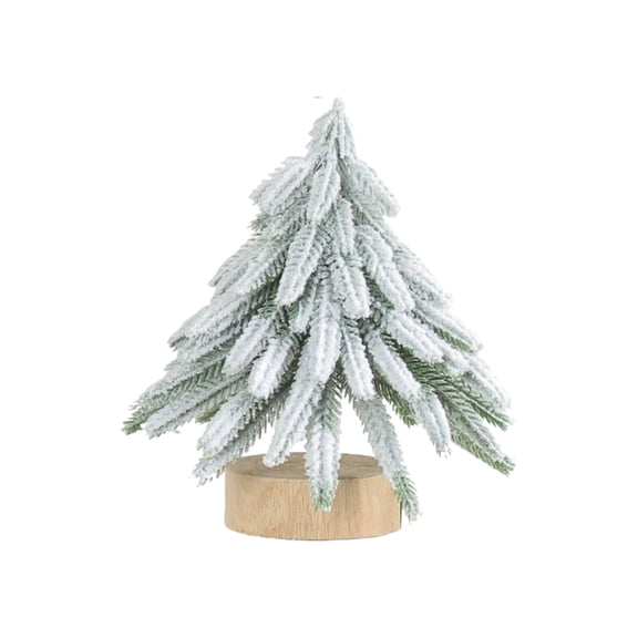 Noothes Christmas Tree Ornaments with Round Wooden Base, Natural Wood Decor and Plush Cedar Trees for Festive Home Accents