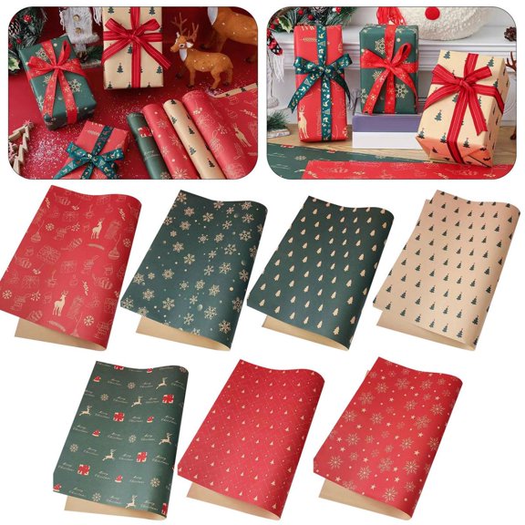 Noothes Christmas Wrapping Paper Kraft Wrapping Paper Recyclable Xmas Gift Wrap for Christmas Boxes Birthday Festival Decorations 50x70cm Set of 5