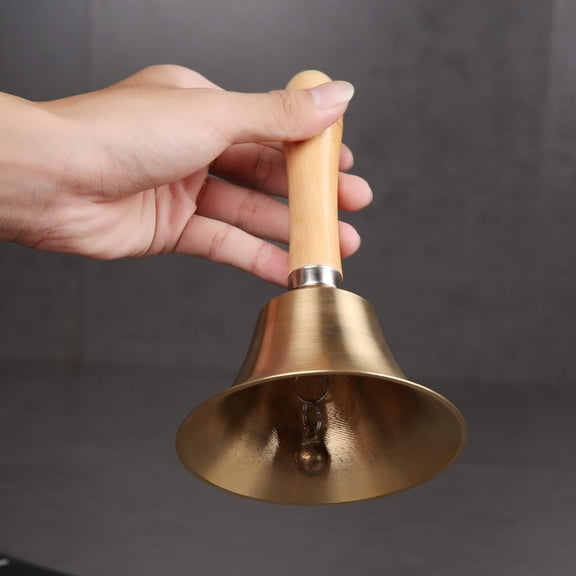 Noothes Extra Loud Brass Bell Solid Brass Hand Bell Wooden Handle Dinner Bell Small Bell for Service Desk Home Kitchen Farm