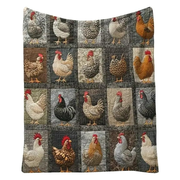 Noothes Funny Chicken Plaid Blanket for Farmhouse Decor, Rooster Print Flannel Throw Quilt for Couch Bed Sofa, Lightweight Machine Washable Design
