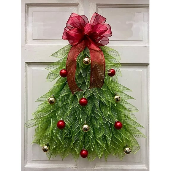 Noothes LED Christmas Tree Wreath, Outdoor Lighted Front Door Decor, Polyester Burlap Netting with Red/Green/Gold Accents, Scratch-Resistant Backing, Sealant-Coated