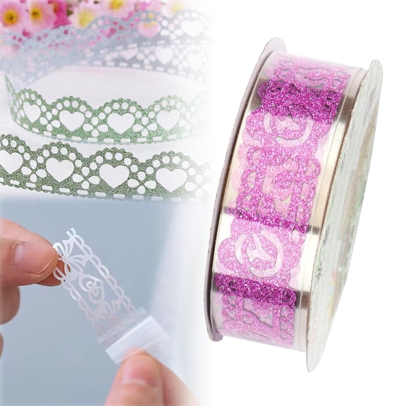 Noothes Lace Stickers Border Stickers Decorative Tape for Crafts Lace Washi Tape Roll Glitter Flower
