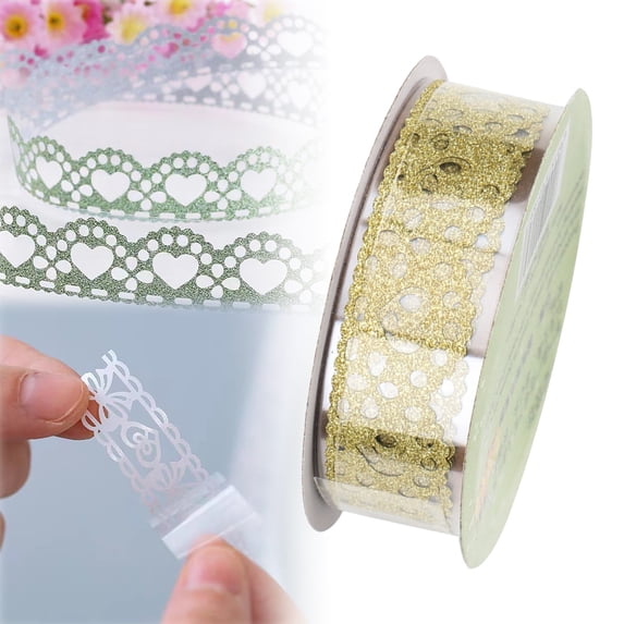 Noothes Lace Washi Tape Roll Border Stickers Decorative Tape for Crafts Lace Flower Pattern Glitter