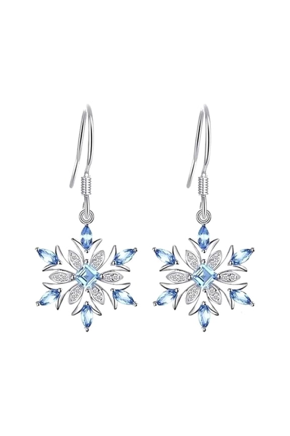 Light Blue Snowflake Dangle Earrings, Winter Sparkling Crystal Alloy Jewelry for Wedding Engagement Holiday Gift