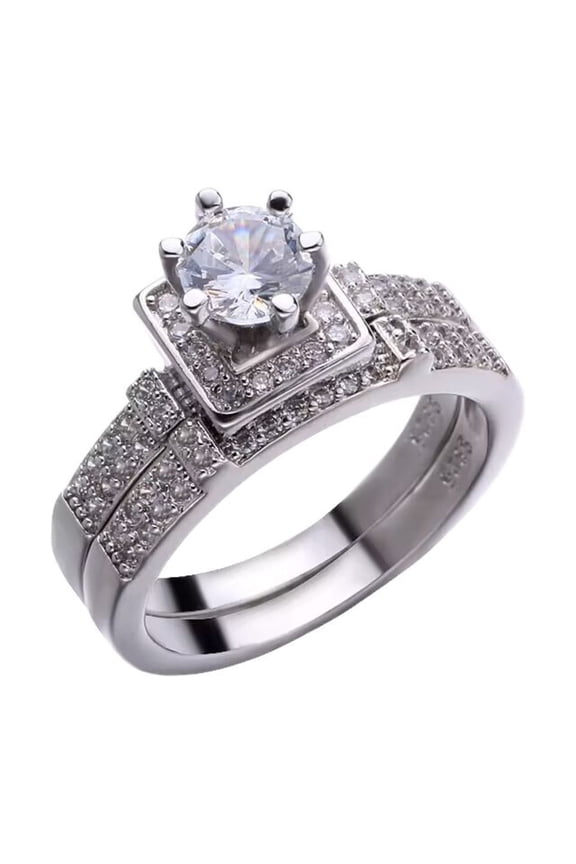 Matching Bridal Ring Set, Two-in-One Stackable Studded Engagement Wedding Bands for Couples Anniversary Promise Gift