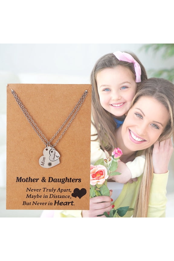 Mother Daughter Necklace Mom and Daughter Gifts Matching Sun Moon Heart Pendant Set for 2 Sterling Silver Finish Jewelry for Women Birthday