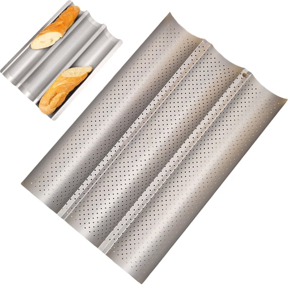 Noothes Non-Stick French Bread Pan Set Perforated Baguette Baker with Dough Cutter and Proofing Cloth
