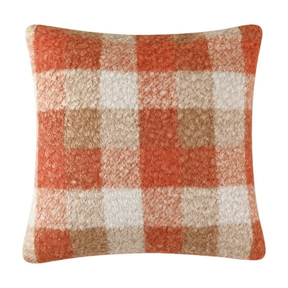 Noothes Orange Plaid Fall Throw Pillow 18x18 Inch Boucle Cozy Decorative Pillow for Sofa Couch Bed Farmhouse Living Room Decor with Hidden Zipper