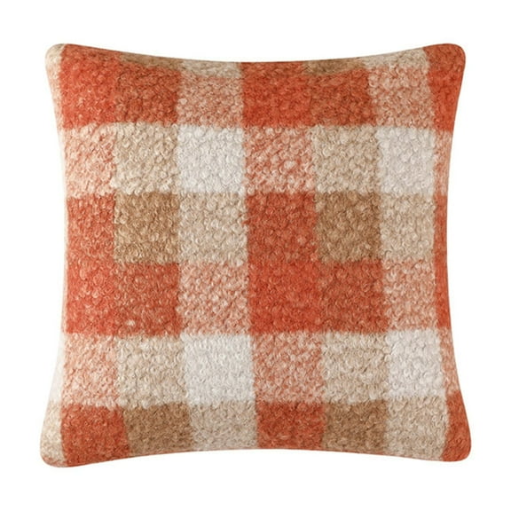 Noothes Orange Plaid Fall Throw Pillow 18x18 Inch Boucle Cozy Decorative Pillow for Sofa Couch Bed Farmhouse Living Room Decor with Hidden Zipper