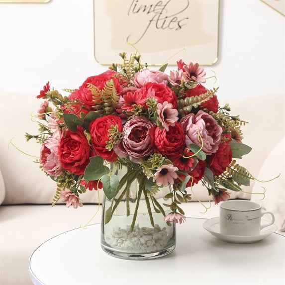 Noothes Peonies Artificial Flowers Peony Arrangement For Vase Bouquet Floral Centerpieces For Tables Wedding Centerpieces For Tables Indoor Home Decor