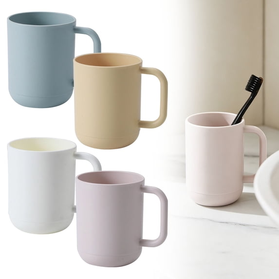 Noothes Plastic Tumbler Cups with Handles 400ml, Reusable Bathroom Cups and Toothbrush Cup for Mouthwash Couple Daily Use Colored Home Decor