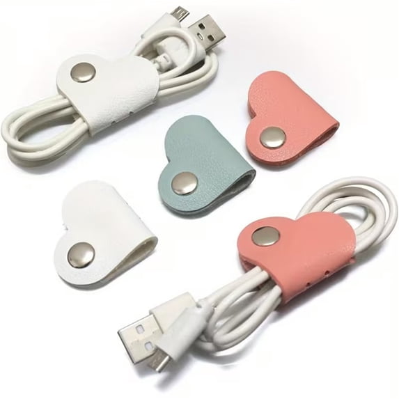 Noothes Portable PU Leather Heart Shape Cable Organizer Heart Shaped Cable Winder Cord Organizers Leather Leather Data Cable Winder For Headphones