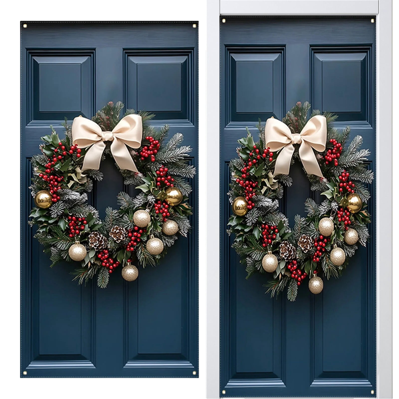 Noothes Pre-lit Christmas Wreath for Front Door with Artificial Garland ...