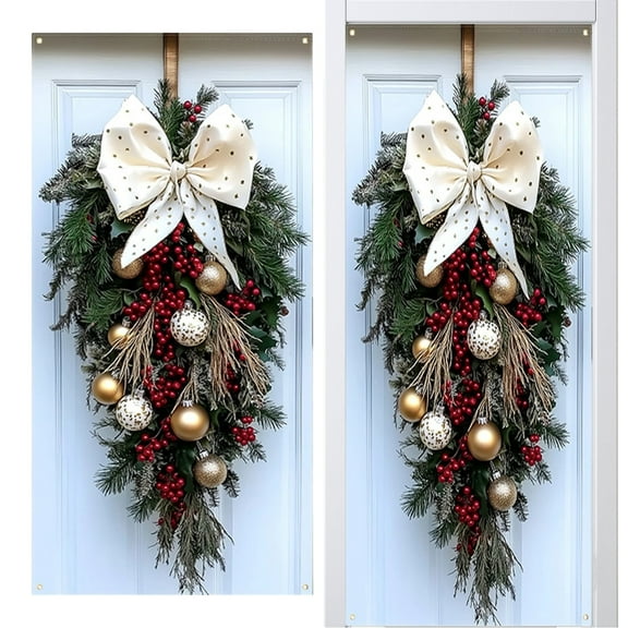 Noothes Pre-lit Christmas Wreath for Front Door with Artificial Garland Outdoor Holiday Door Decor
