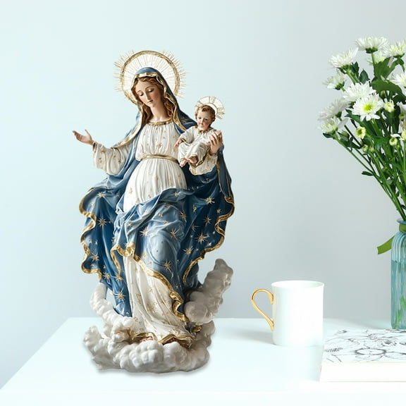 Noothes Religious Statues Home Decor - Virgin Mary Desktop Ornament, Polyresin Gift, Elegant Design, Home/Wedding/Prayer Decor (25x12x2cm, 120g)