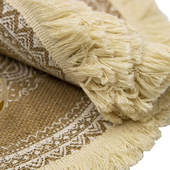 Noothes Round Placemats 15 Inch Farmhouse Woven Jute Fringe Table Mats with Pompom Tassel Rustic Boho Placemat for Dining Room Kitchen Table Decor