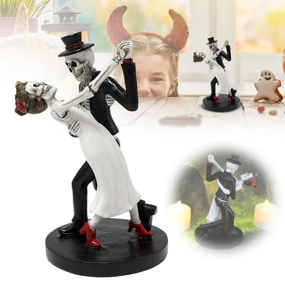 Noothes Skeleton Bride and Groom Figurine - Hand Painted Resin Couple Statue, Gothic Wedding Cake Topper for Halloween, Day of The Dead Decor, Macabre Anniversary Gift