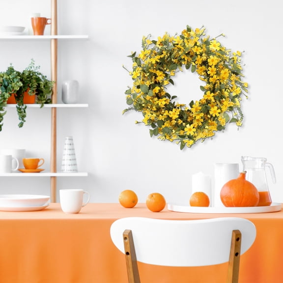 Noothes Spring Wreaths for Front Door, 20 Inch Artificial Yellow Silk Floral Garland, Outdoor Wreath for Summer Front Door Window Porch Wall Decoration