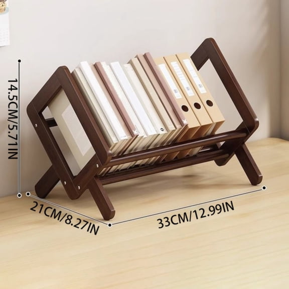 Noothes Table Top Bookshelf, Stable Desktop Bookshelf Organizer with Large Magazine Holder, Retro Bamboo Bookcase for Magazines Files Letters, Desk Storage Rack